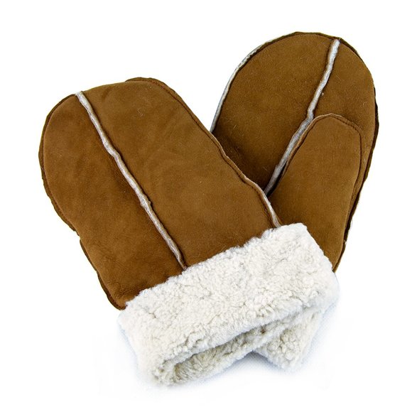 New Sheepskin Shearling Suede Mittens Gloves Tan Brown Black Womens One Size - Picture 3 of 16